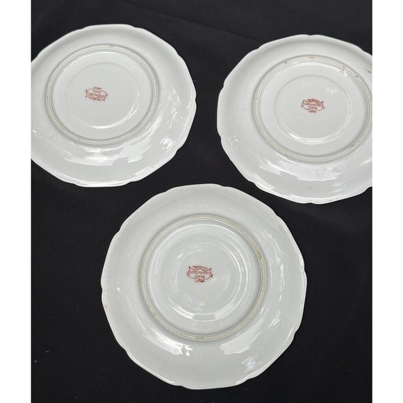 Hand Painted CORONATION CHINA From JAPAN Floral Saucers Red/Orangr TRIM - Picture 6 of 6